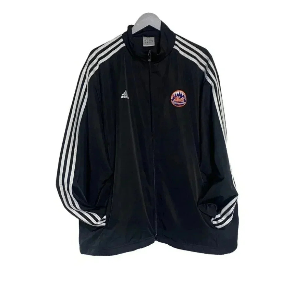 Adidas NY Mets Track Jacket 2XL Black MLB Climalite Full‎ Zip 3-Stripes Mens